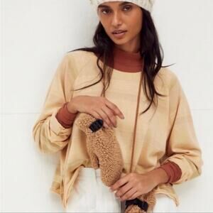 FREE PEOPLE WE THE FREE Baja Stripe Long Sleeve Crop Tee Womens Large Prosecco